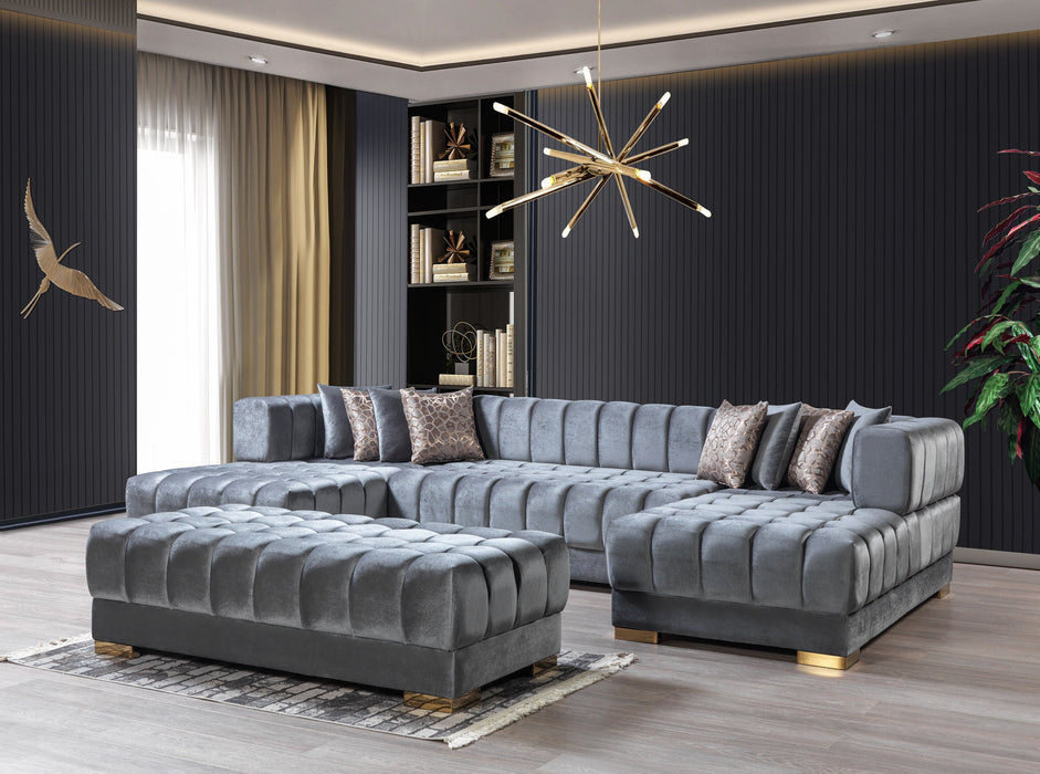 Ariana Gray Velvet Double Chaise Sectional - ARIANAGRAY-SEC - Vega Furniture