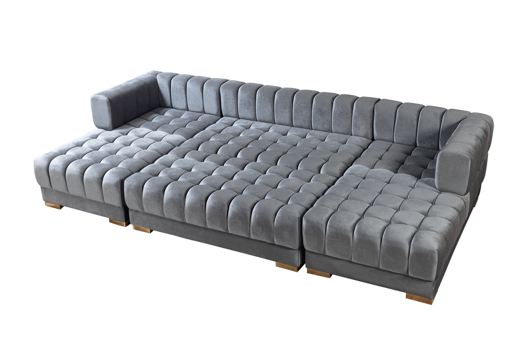 Ariana Gray Velvet Double Chaise Sectional - ARIANAGRAY-SEC - Vega Furniture