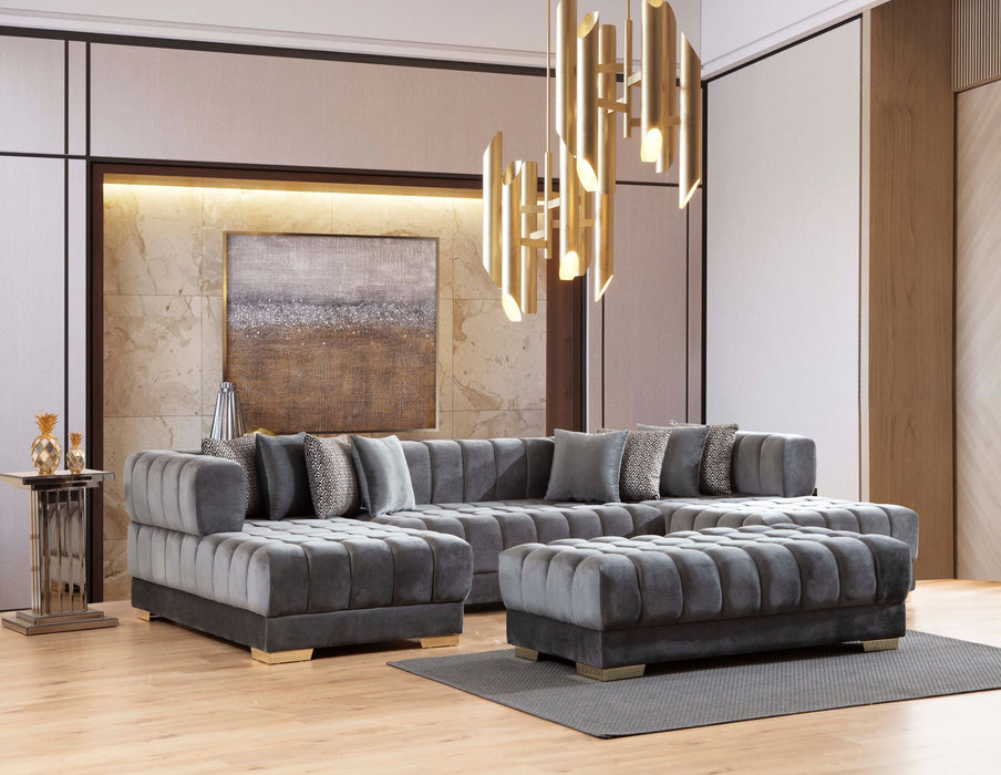 Ariana Gray Velvet Ottoman - ARIANAGRAY-OTT - Vega Furniture