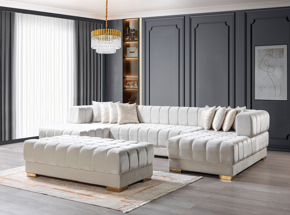 Ariana Ivory Velvet Double Chaise Sectional - ARIANAIVORY-SEC - Vega Furniture