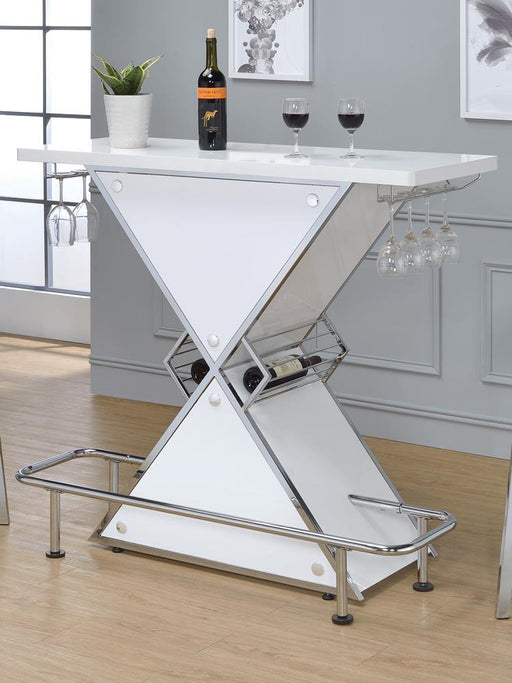 Atoka Glossy White X-Shaped Bar Unit with Wine Bottle Storage - 130078 - Vega Furniture