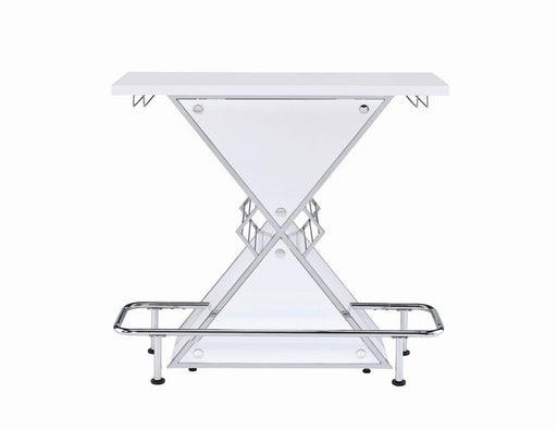 Atoka Glossy White X-Shaped Bar Unit with Wine Bottle Storage - 130078 - Vega Furniture