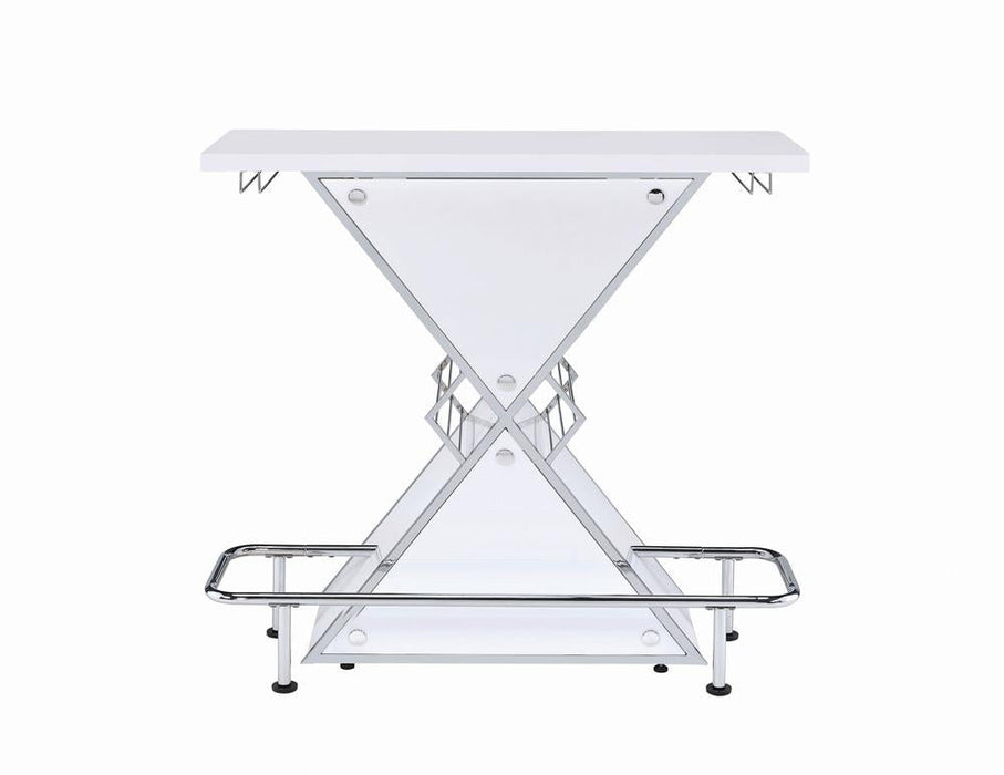 Atoka Glossy White X-Shaped Bar Unit with Wine Bottle Storage - 130078 - Vega Furniture