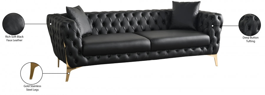 Aurora Black Faux Leather Sofa - 682Black-S - Vega Furniture