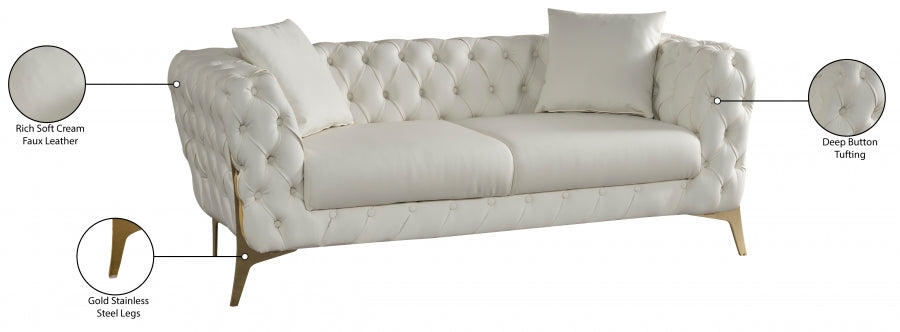 Aurora Cream Faux Leather Loveseat - 682Cream-L - Vega Furniture
