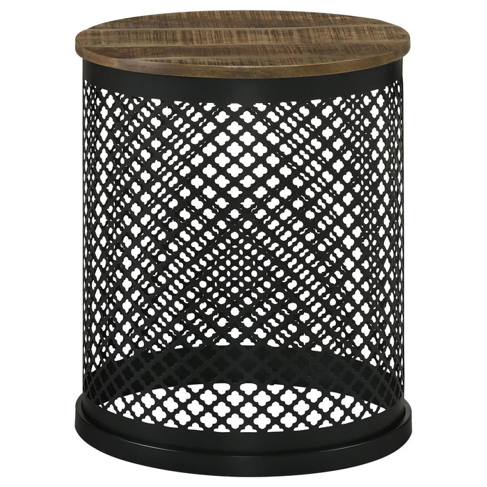 Aurora Natural/Black Round Accent Table with Drum Base - 935990 - Vega Furniture