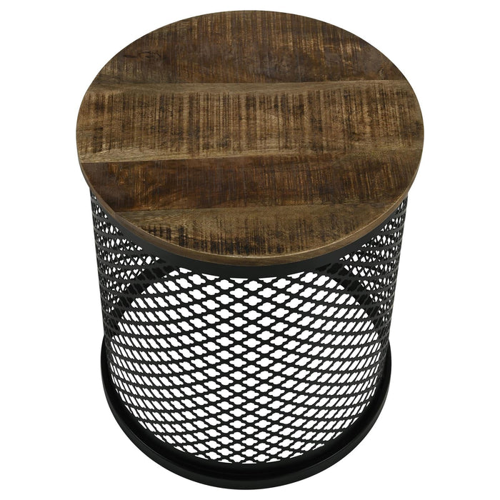 Aurora Natural/Black Round Accent Table with Drum Base - 935990 - Vega Furniture