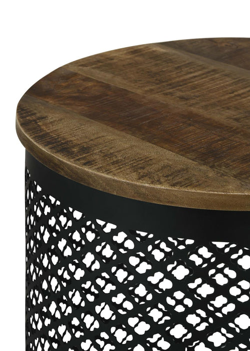 Aurora Natural/Black Round Accent Table with Drum Base - 935990 - Vega Furniture