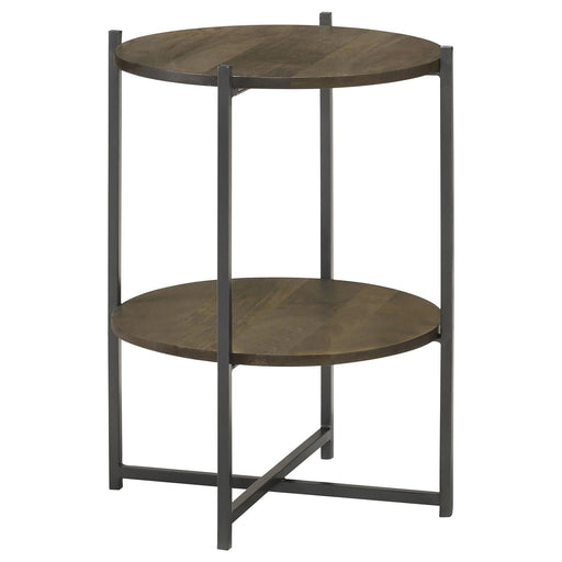 Axel Natural/Gunmetal Round Accent Table with Open Shelf - 935993 - Vega Furniture