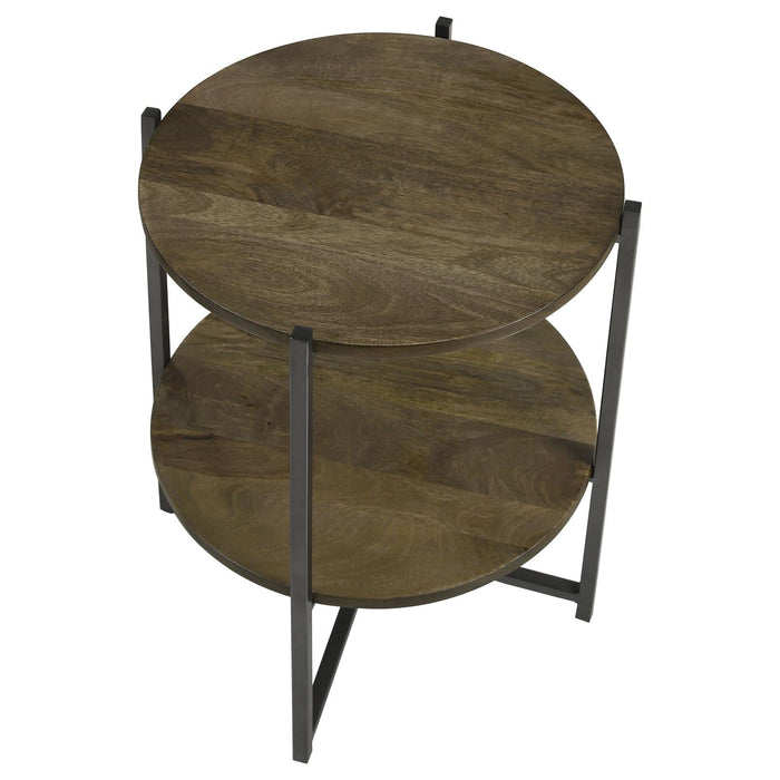 Axel Natural/Gunmetal Round Accent Table with Open Shelf - 935993 - Vega Furniture