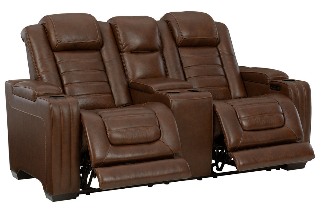 Backtrack Chocolate Power Reclining Loveseat with Console - U2800418 - Vega Furniture