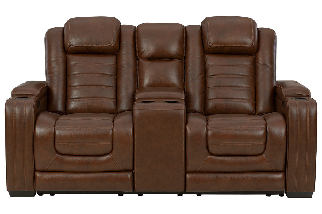 Backtrack Chocolate Power Reclining Loveseat with Console - U2800418 - Vega Furniture