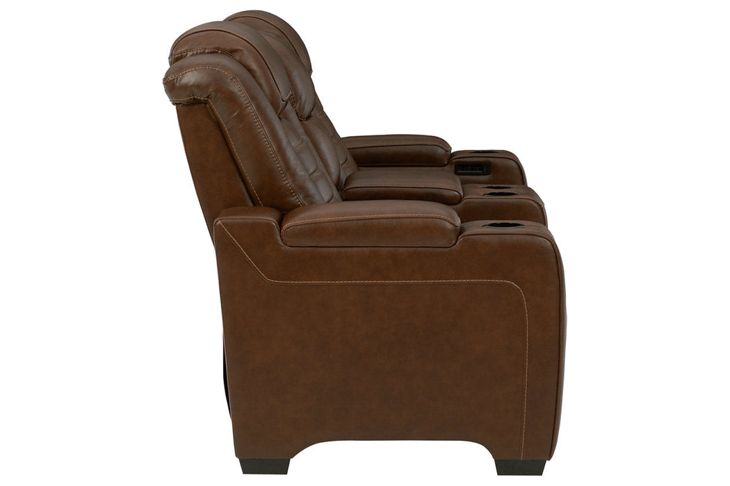 Backtrack Chocolate Power Reclining Loveseat with Console - U2800418 - Vega Furniture