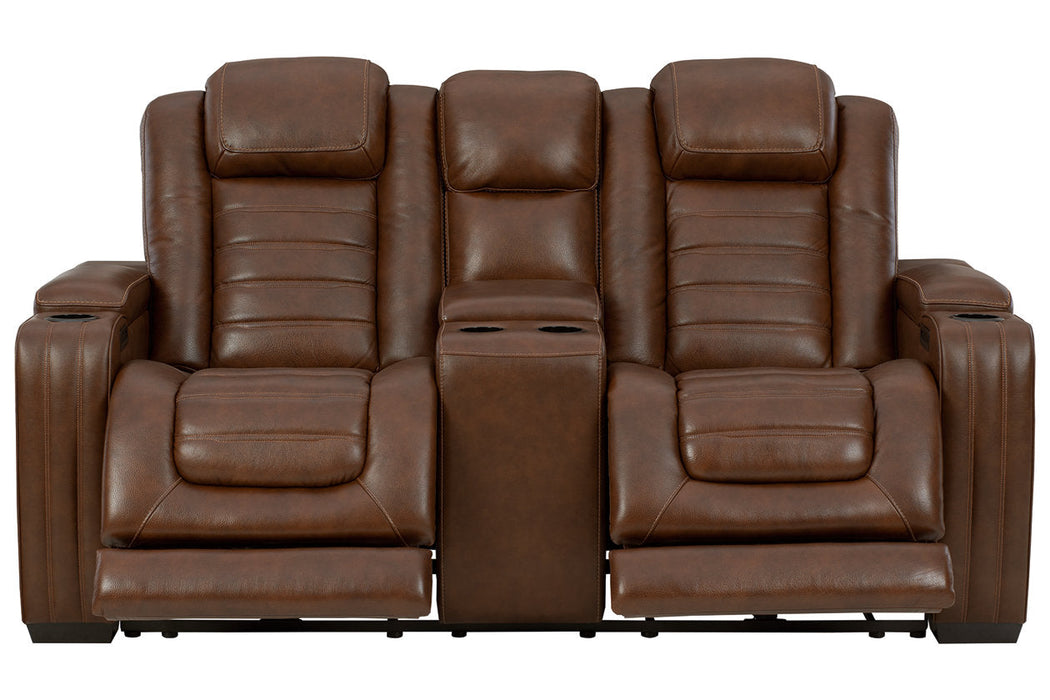 Backtrack Chocolate Power Reclining Loveseat with Console - U2800418 - Vega Furniture