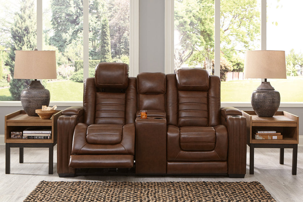 Backtrack Chocolate Power Reclining Loveseat with Console - U2800418 - Vega Furniture