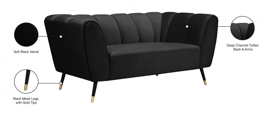 Beaumont Black Velvet Loveseat - 626Black-L - Vega Furniture