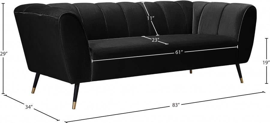 Beaumont Black Velvet Sofa - 626Black-S - Vega Furniture