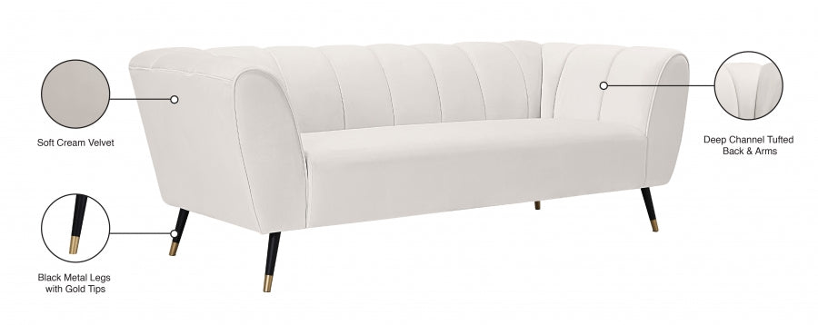 Beaumont Cream Velvet Sofa - 626Cream-S - Vega Furniture