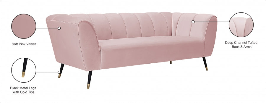 Beaumont Pink Velvet Sofa - 626Pink-S - Vega Furniture