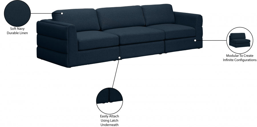 Beckham Blue Linen Textured Modular 114" Sofa - 681Navy-S114A - Vega Furniture