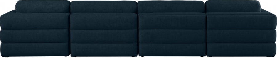 Beckham Blue Linen Textured Modular 152" Sofa - 681Navy-S152A - Vega Furniture