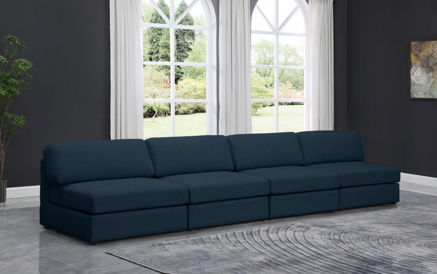 Beckham Blue Linen Textured Modular 152" Sofa - 681Navy-S152B - Vega Furniture