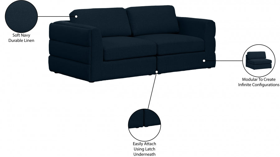 Beckham Blue Linen Textured Modular 76" Sofa - 681Navy-S76A - Vega Furniture