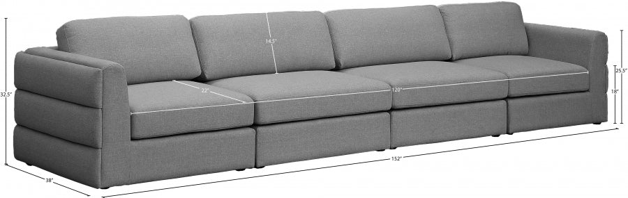 Beckham Grey Linen Textured Modular 152" Sofa - 681Grey-S152A - Vega Furniture