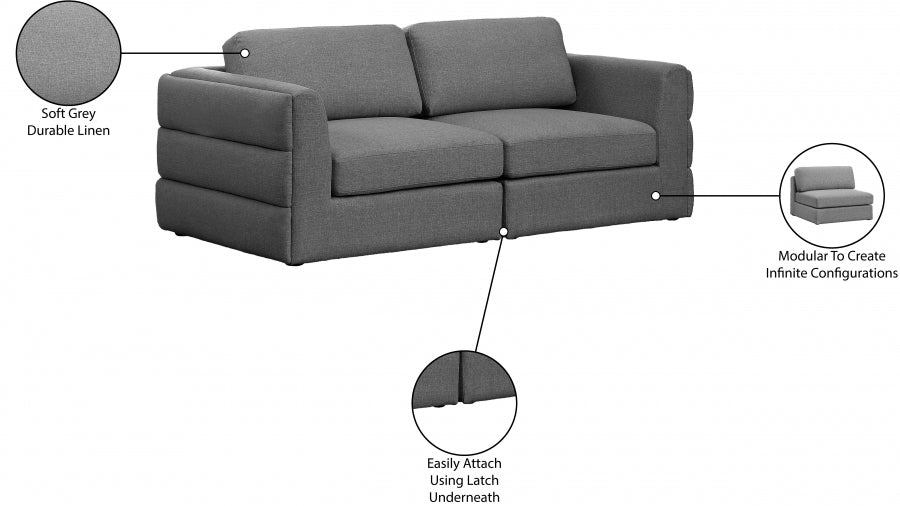 Beckham Grey Linen Textured Modular 76" Loveseat - 681Grey-S76A - Vega Furniture