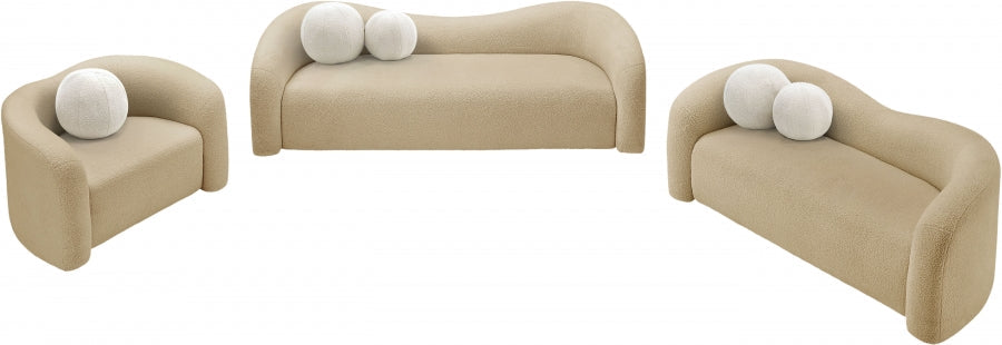 Beige Kali Faux Shearling Teddy Fabric Loveseat - 186Beige-L - Vega Furniture