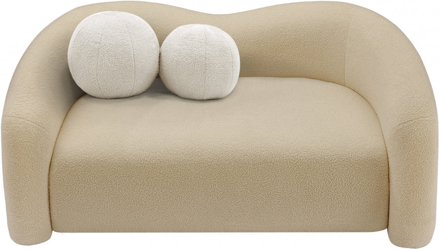 Beige Kali Faux Shearling Teddy Fabric Loveseat - 186Beige-L - Vega Furniture