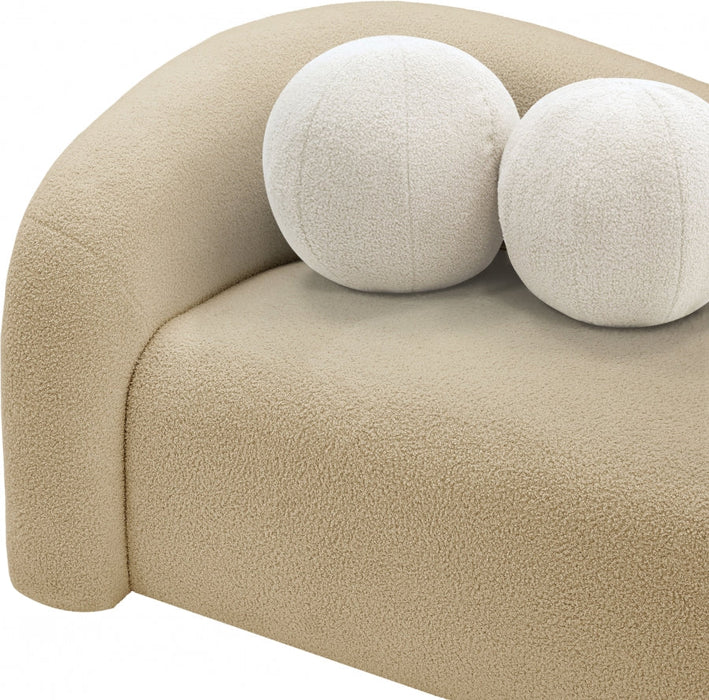 Beige Kali Faux Shearling Teddy Fabric Loveseat - 186Beige-L - Vega Furniture