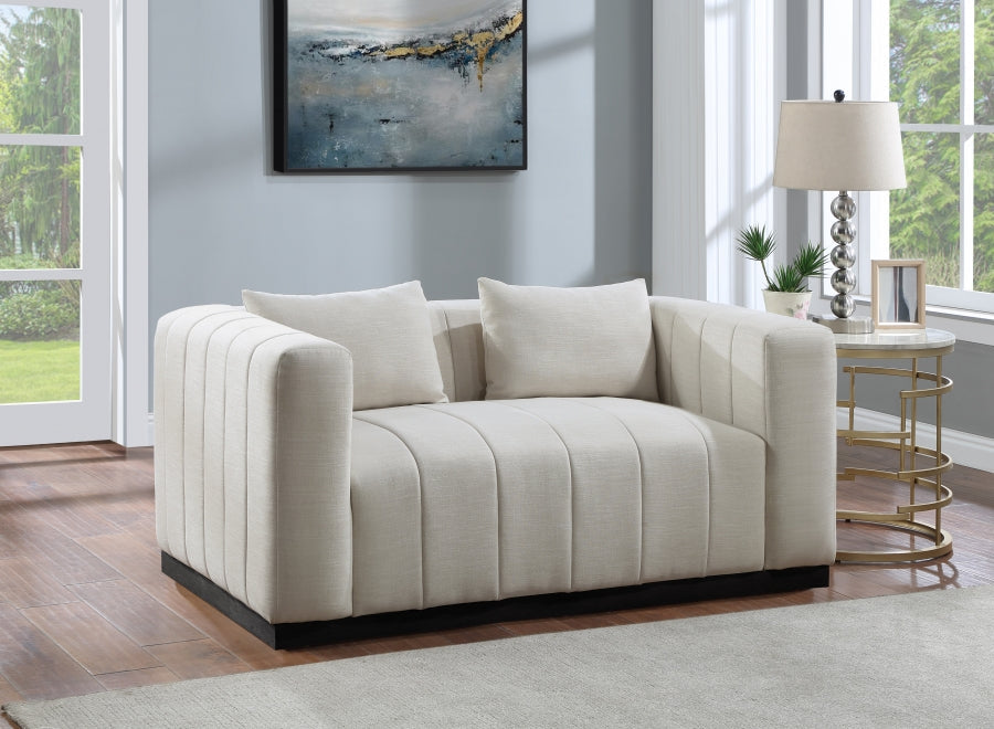 Beige Lucia Linen Textured Fabric Loveseat - 655Beige-L - Vega Furniture