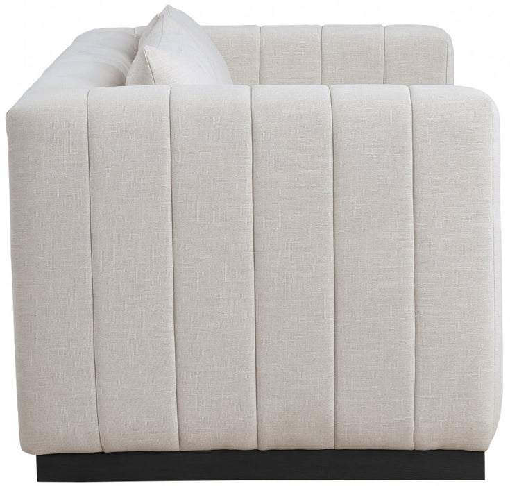 Beige Lucia Linen Textured Fabric Loveseat - 655Beige-L - Vega Furniture