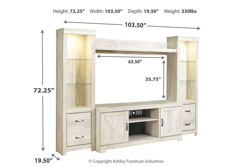 Bellaby Whitewash 4-Piece Entertainment Center - SET | W331-24(2) | W331-27 | W331-68 - Vega Furniture