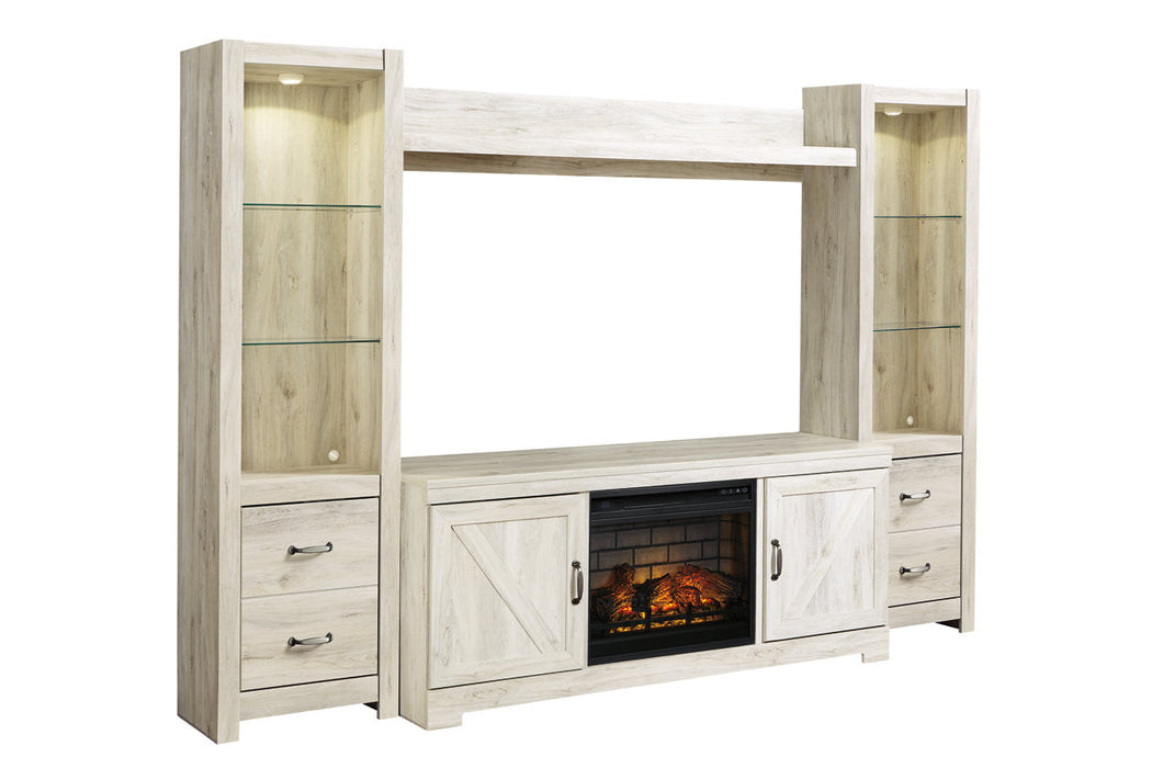 Bellaby Whitewash 4-Piece Entertainment Center with Electric Fireplace - SET | W100-101 | W331-24(2) | W331-27 | W331-68 - Vega Furniture