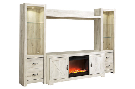 Bellaby Whitewash 4-Piece Entertainment Center with Fireplace - SET | W100-02 | W331-24(2) | W331-27 | W331-68 - Vega Furniture