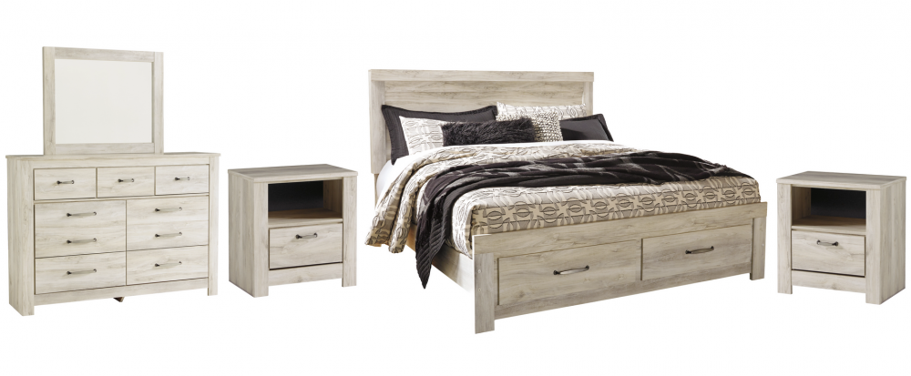 Bellaby Whitewash Footboard Storage Platform Bedroom Set - SET | B331-54S | B331-57 | B331-95 | B331-91 | B331-46 | B100-13 - Vega Furniture