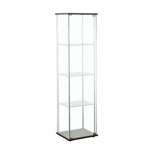 Bellatrix Cappuccino/Clear Rectangular 4-Shelf Curio Cabinet - 950172 - Vega Furniture