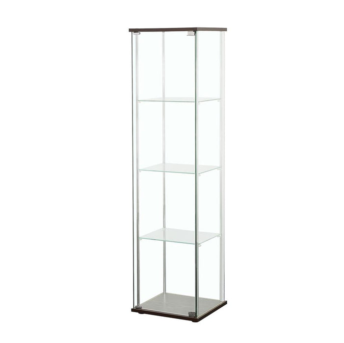 Bellatrix Cappuccino/Clear Rectangular 4-Shelf Curio Cabinet - 950172 - Vega Furniture