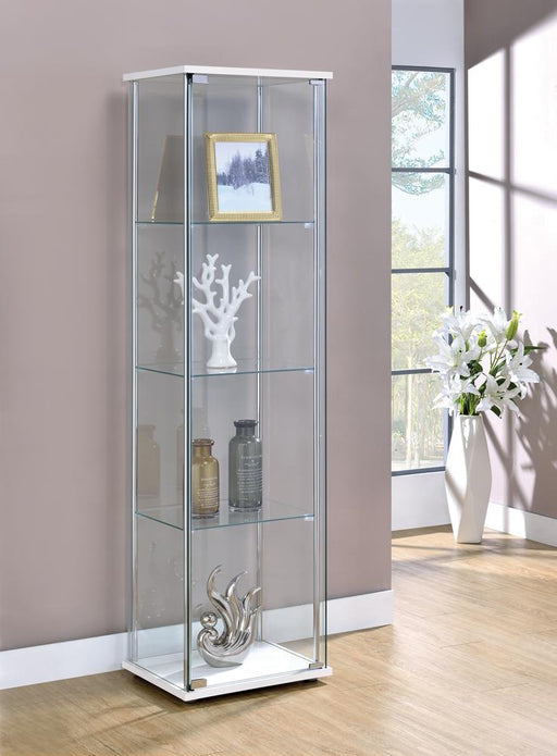 Bellatrix White/Clear Rectangular 4-Shelf Curio Cabinet - 951072 - Vega Furniture