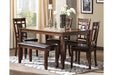 Bennox Brown Dining Table and Chairs with Bench, Set of 6 - D384-325 - Vega Furniture