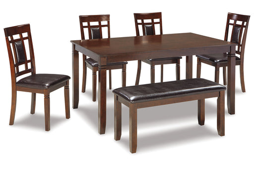 Bennox Brown Dining Table and Chairs with Bench, Set of 6 - D384-325 - Vega Furniture
