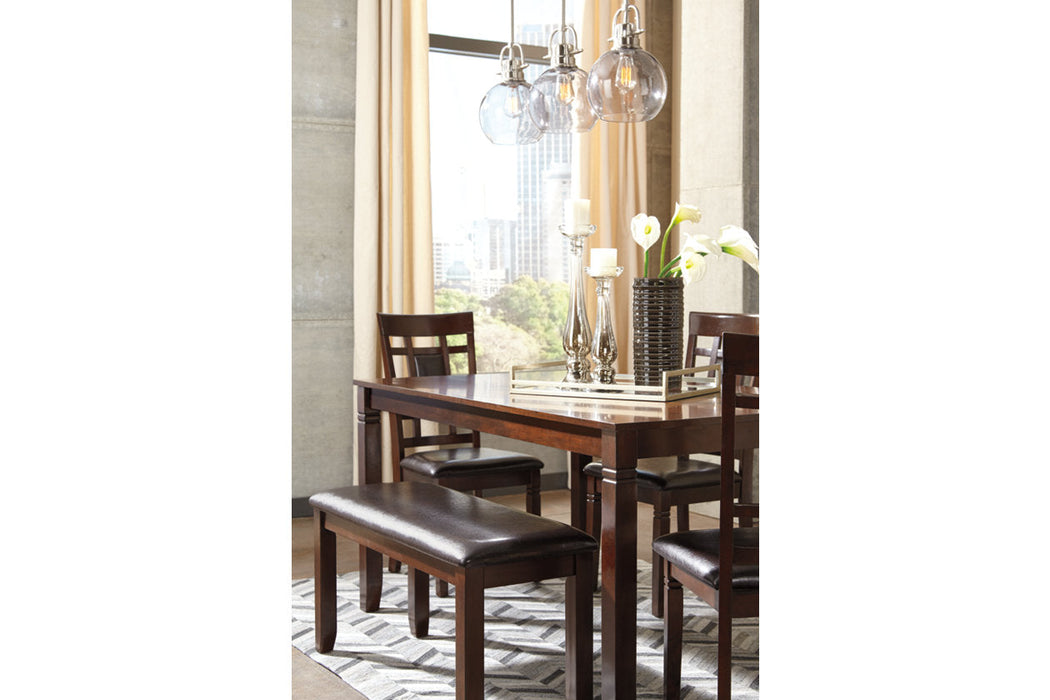 Bennox Brown Dining Table and Chairs with Bench, Set of 6 - D384-325 - Vega Furniture