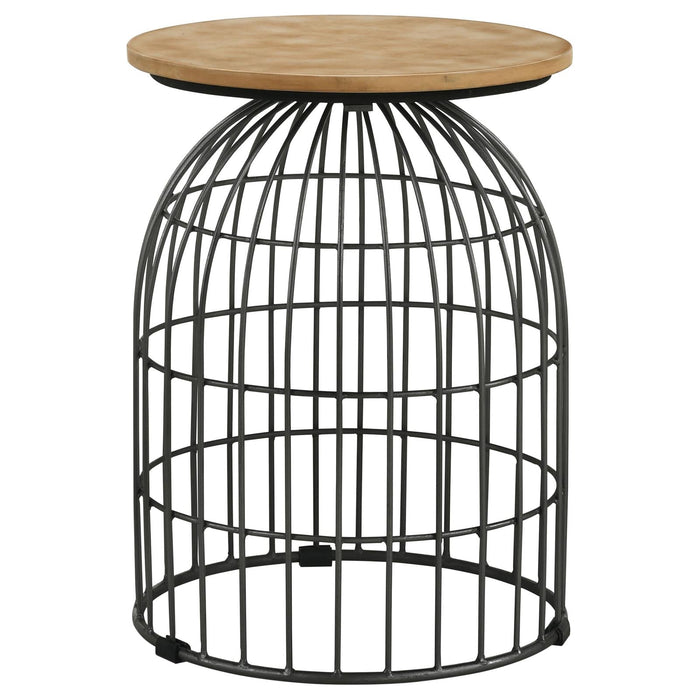 Bernardo Natural/Gunmetal Round Accent Table with Bird Cage Base - 935860 - Vega Furniture