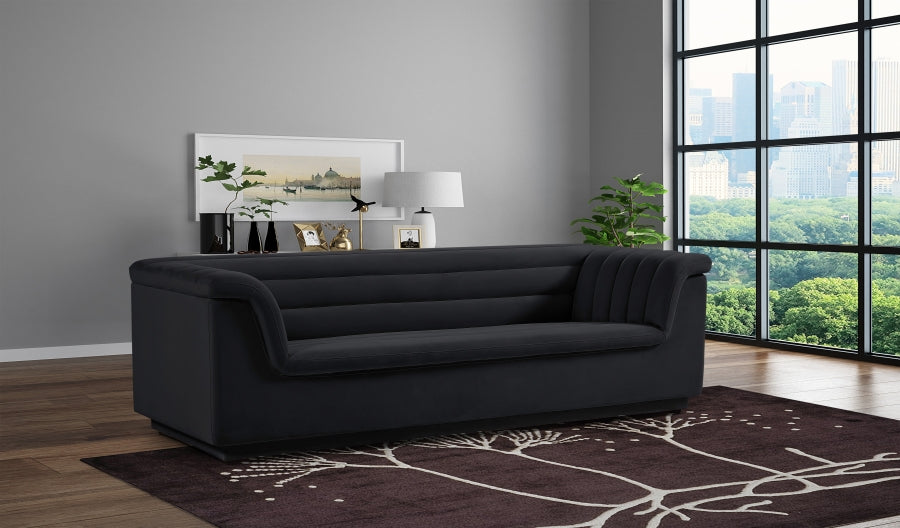 Black Cascade Velvet Fabric Sofa - 192Black-S - Vega Furniture