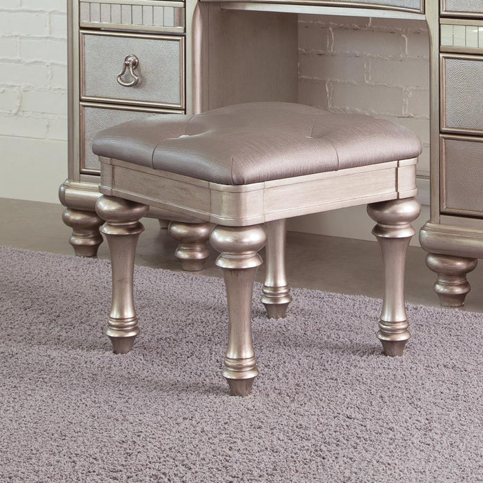 Bling Game Metallic Platinum Upholstered Vanity Stool - 204189 - Vega Furniture