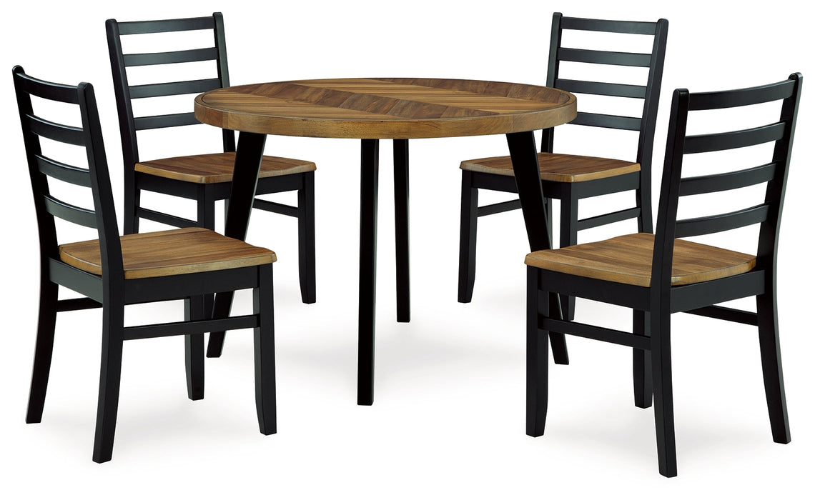 Blondon Brown/Black Dining Table and 4 Chairs (Set of 5) - D413-225 - Vega Furniture