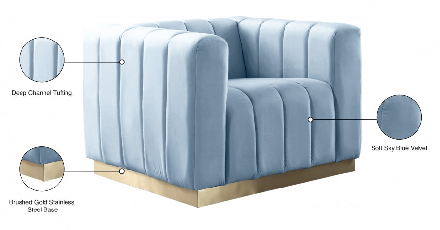 Blue Light Marlon Velvet Chair - 603SkyBlu-C - Vega Furniture