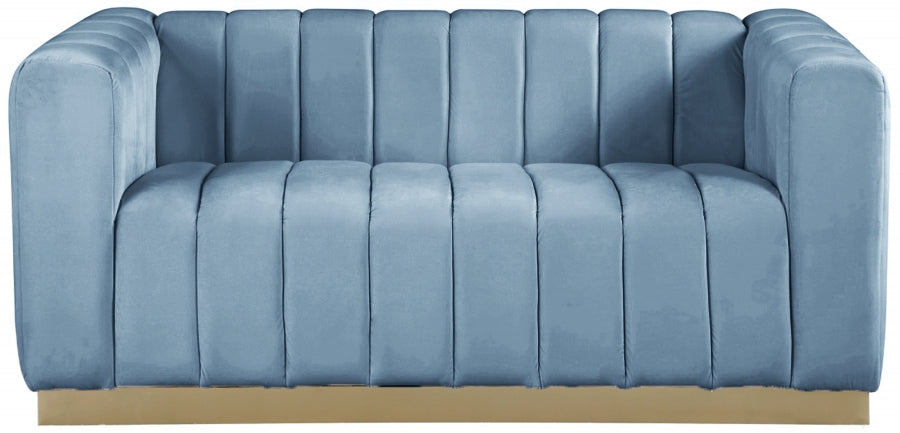 Blue Light Marlon Velvet Loveseat - 603SkyBlu-L - Vega Furniture